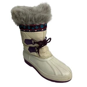 Vintage 90’s Weather Spirits Ski Snow Boots Gray Faux Fur Trim Non Slip Size 8